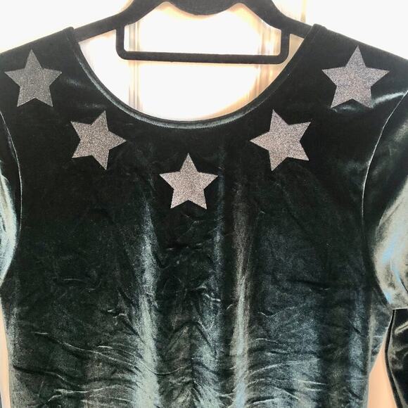 Victoria's Secret Sport Size Large Green Velvet Thong Bodysuit Glitter Stars - Picture 3 of 7